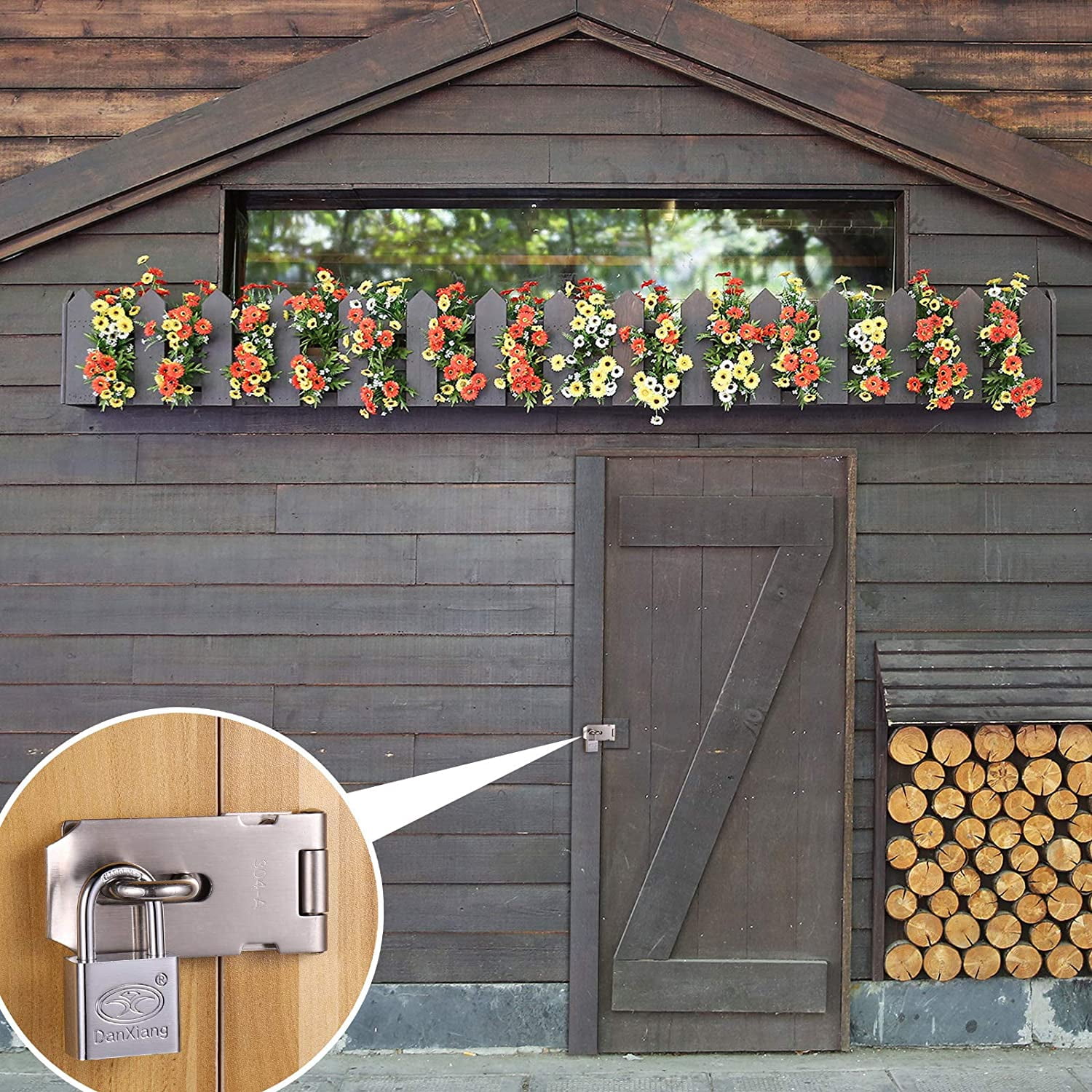 Staple Padlock Hasp with Padlock and Screws, Stainless Steel Door Latch with Key, Heavy Duty Staple Padlocks, Waterproof Door Latch, Door Closer for Bedroom Patio Garden