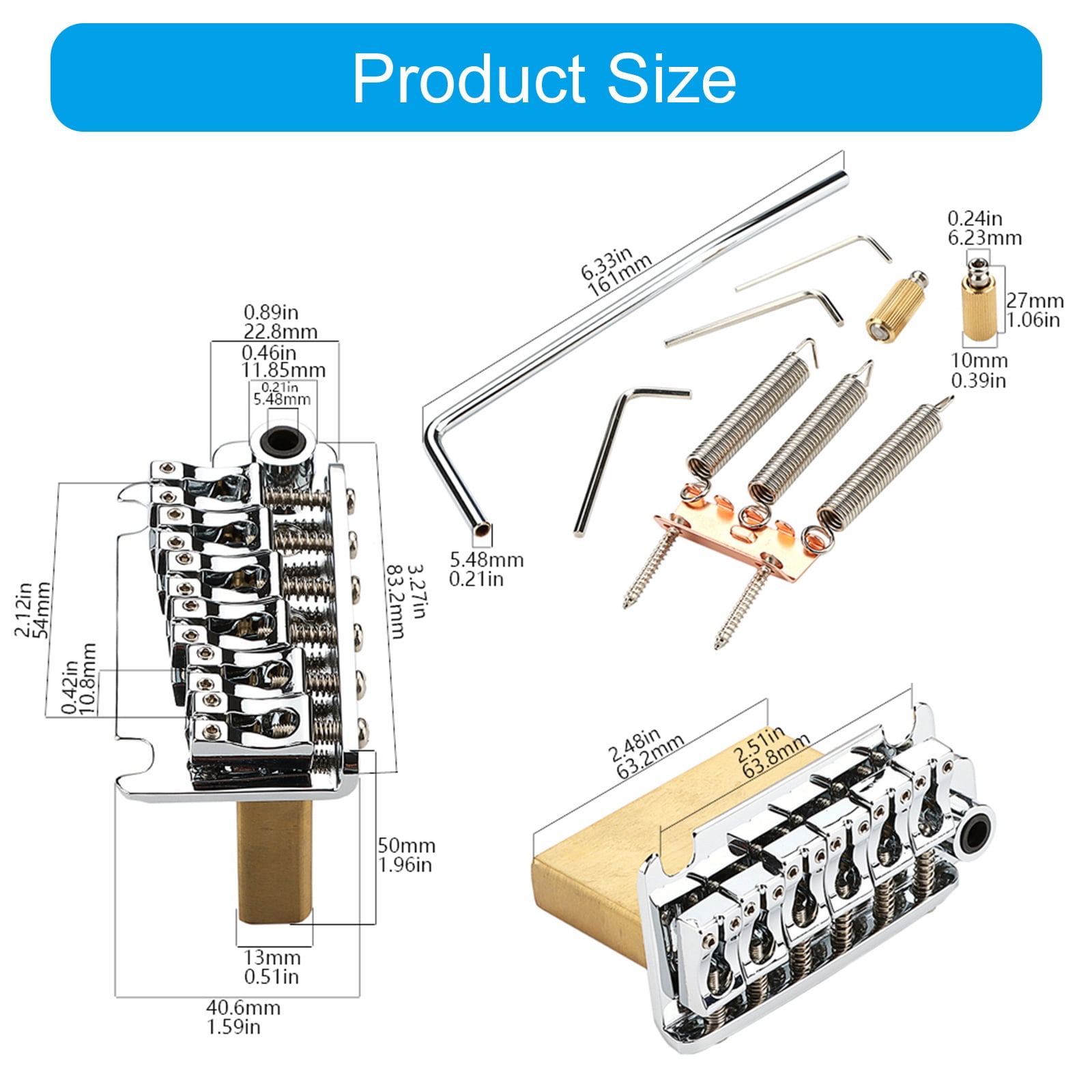 Guitar Tremolo Bridge Replacement 2-Point Electric Guitar Bridge with Solid Brass Block Electric Guitar Accessories