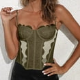 thumbnail image 3 of Womens Overbust Lace Corsets Sheer Spaghetti Strap Bones Corset Tops Sexy Going Out Bustier Body Shaper Army Green, XXL, 3 of 4