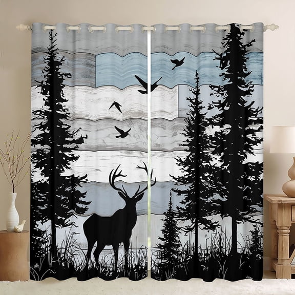 Homewish Jungle Animal Deer Black Out Curtains,Rustic Farmhouse Cabin Curtains Pack of 2 (42x63 Each),Old Barn Door Bedroom Curtains For Boys Teens,Microfiber Bedroom Decor