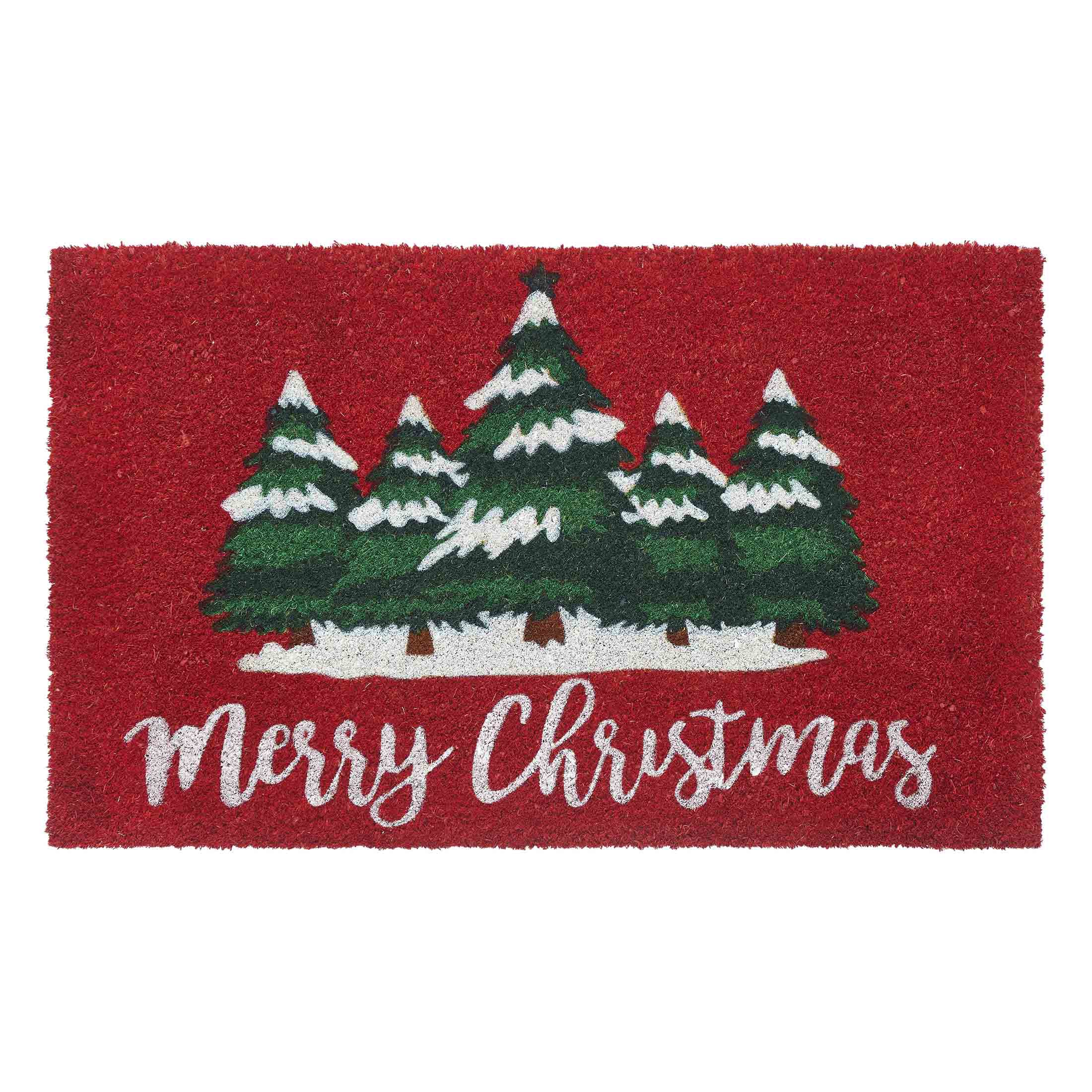 VCNY Home Red Merry Christmas Trees Outdoor Coir Doormat, 18" x 30"