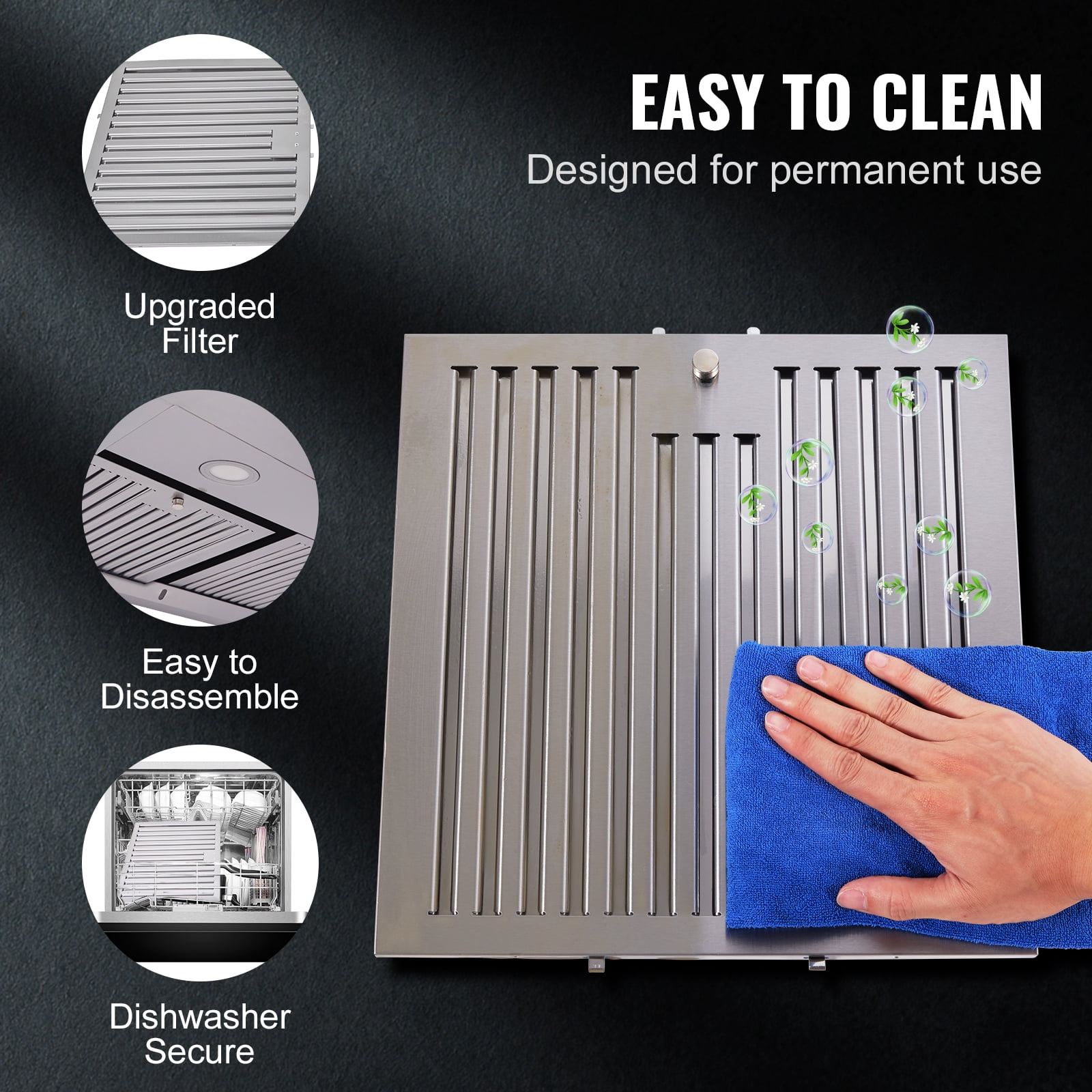 KFFKFF 30" Under Cabinet Range Hood Ductless Kitchen Vent Stainless Steel LED