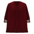thumbnail image 4 of Fengqque Women's Fashion Casual Lace Seven Quarter Sleeves Round Neck Slim Fit Cardigan Wine S(S), 4 of 5