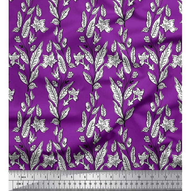 Soimoi Poly Georgette Fabric Leaves & Floral Block Fabric Prints by Yard 42 Inch Wide
