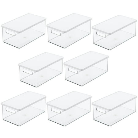 mDesign Plastic Storage Bin Box Container Lid Built-In Handles Organization for Makeup Hair Styling Tools Accessories in Bathroom Cabinet Cupboard Shelves Ligne Collection 8 Pack Clear/White