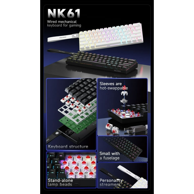 Ajazz NK61 60% Wired Mechanical Keyboard Mixed Color RGB Hot-Swap