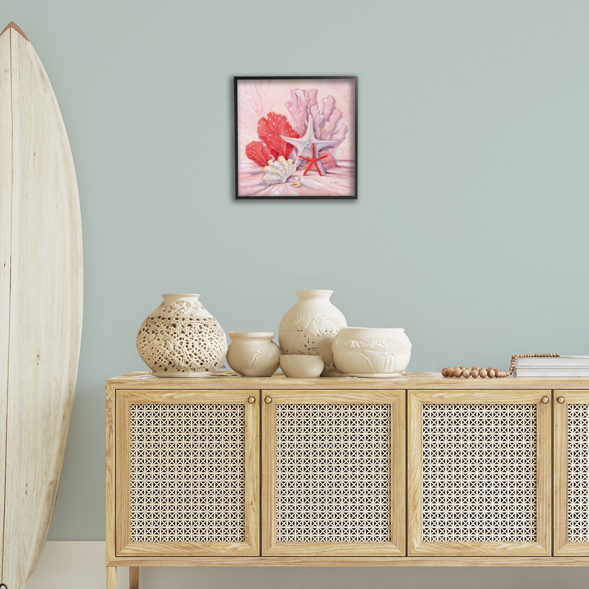 Stupell Industries Pink Gathered Sea Life Animals & Insects Painting Black Framed Art Print Wall Art, 17 x 17