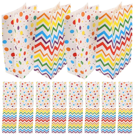 Toddmomy 20Pcs Assorted Color Rainbow Stripes Dots Paper Packing Bags for Party Decoration 9.4x5.1x3.1in