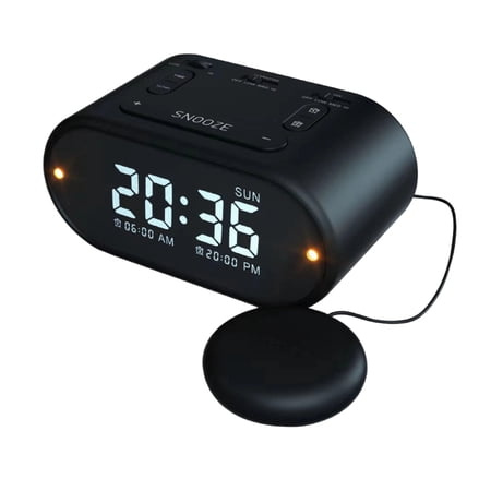 Rechargeable Vibrating Alarm Clock Shake Wake Feature Clear LCD Digital Display Multiple Alarms USB Charging Bedroom Use