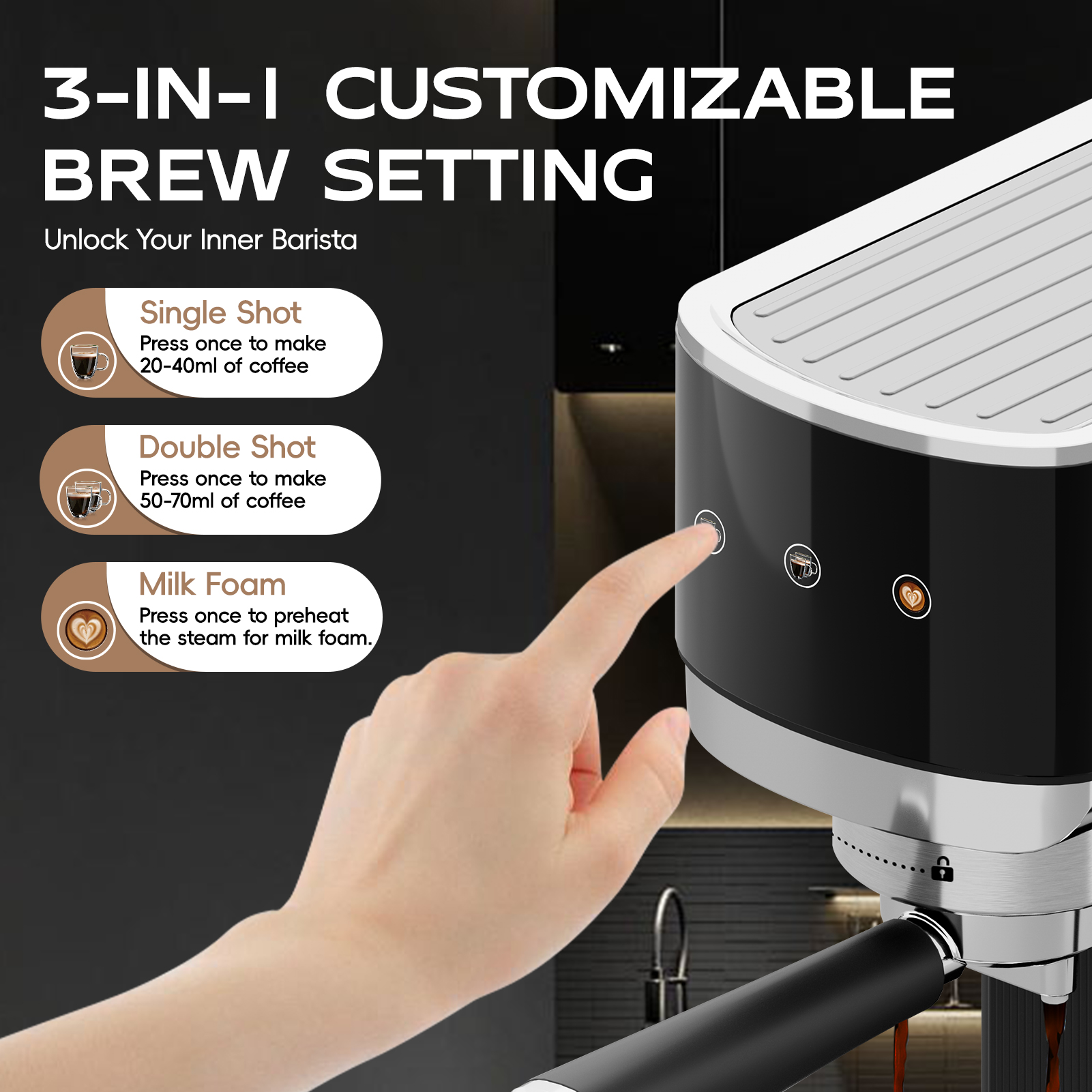 Whall 20 Bar Touchscreen Espresso Machine, Stainless Steel photo 4
