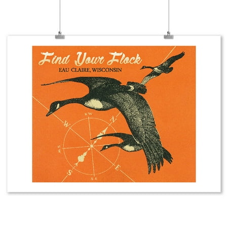 Nature Art Print Poster (Find your flock - Eau Claire, Wisconsin - Vintage Nature - Lantern Press Artwork (9x12 Art Print, Wall Decor Travel)