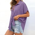thumbnail image 6 of Tqcoqu Women's Button Down Shirts Short Sleeve Slit Hem Shirt Solid Color Tops, Side Slit Dressy Casual Blouses Loose Fit Tunic Tops,Purple Women's S-XXL, 6 of 7