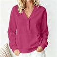 thumbnail image 4 of Drses Women's Oversized V Neck Button Sweatshirt, Collared No-Hood Long Sleeve Solid Stripe Fleece Pullover Tops with Pocket for Gym Daily Casual Wear, 4 of 9