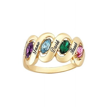 Personalized Planet Mother's 14kt Gold-Plated Name and Birthstone Ribbon Ring, Family Jewelry