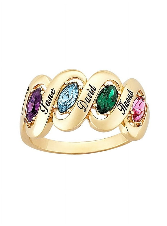 Family Jewelry Personalized Planet Mother's 14kt Gold-Plated Name and Birthstone Ribbon Ring ,Women's