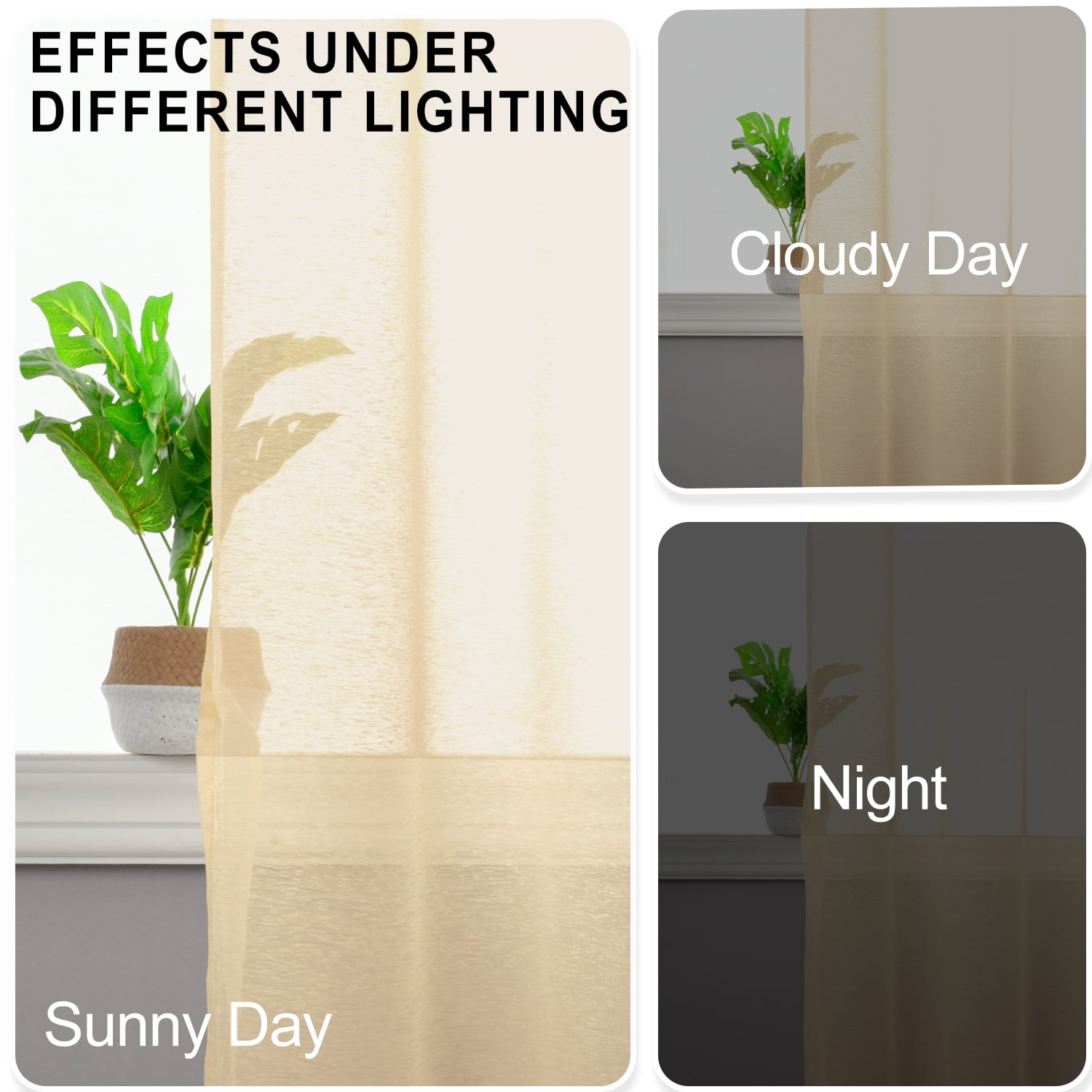 JIUZHEN Semi Sheer Curtains for Living Room - 84 inches Long with Tiebacks Light Filtering Grommet Window Curtains for Balcony/Office, 52Wx 84L, Set of 2 Panels,Beige