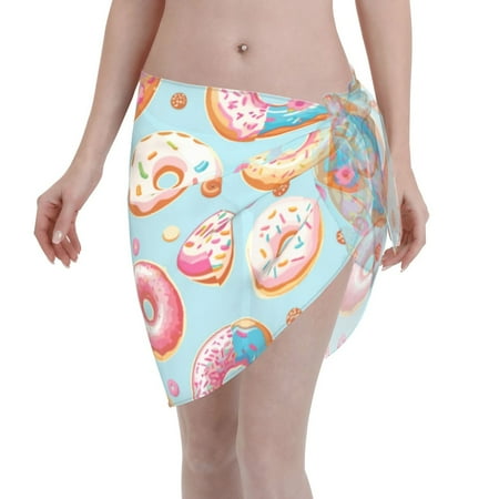 Disketp Colorful Donut Women Swimsuit Cover Up Short Chiffon Summer Beach Sarong Bikini Wrap Skirt Bathing Suit
