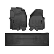 Husky Liners Weatherbeater Floor Mats | Fits 2012 - 2016 Ford F-250/F-350 Crew Cab with Drivers Side Foor Rest & without Manual Transfer Case Shifter | Front & 2nd Row, 3-pc Black - 99711