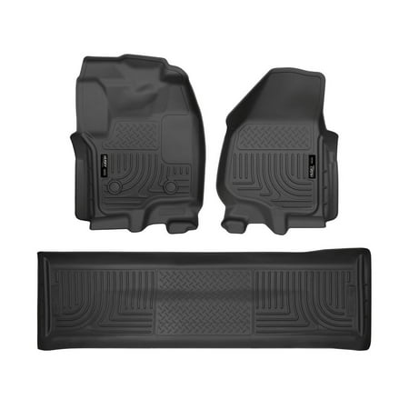 Husky Liners Weatherbeater Floor Mats | Fits 2012 - 2016 Ford F-250/F-350 Crew Cab with Drivers Side Foor Rest & without Manual Transfer Case Shifter | Front & 2nd Row, 3-pc Black - 99711