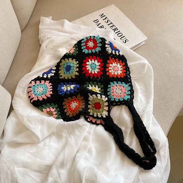 Bolsa de hombro de mujer de ganchillo de flores de mano de punto hueco de playa bohemio monederos JShteea Para Estrenar