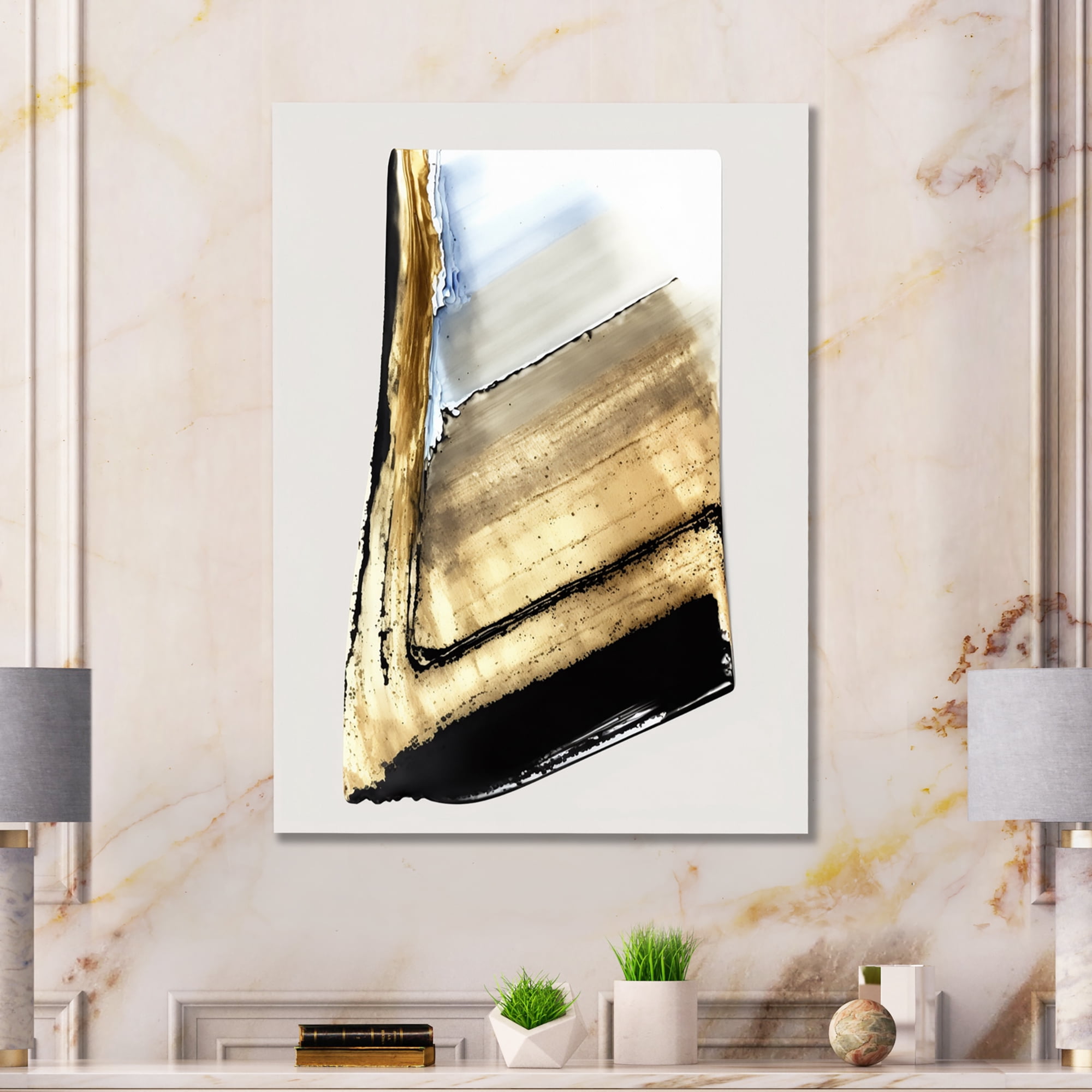 Designart Black And Gold Cubic Expression XI Canvas Wall Art
