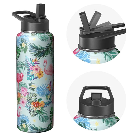 40 oz Flamingo Themed Inspired Flamingo Themed Water Bottle Stainless Steel Insulated Wide Mouth Handle Lid Leak Proof Keeps Cold 24H