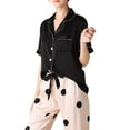 thumbnail image 4 of 2Pcs Polka Dots Pajamas Set for Women Lapel Neck Top and Elastic Waist Pants Casual Sleepwear Set Black Circle L, 4 of 5