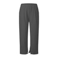 thumbnail image 4 of VEKDONE Cotton Straight Trousers for Women Elastic High Waisted Lounge Pants Casual Lightweight Comfy Button Split Long Pants with Pockets Gray L, 4 of 5