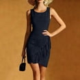 thumbnail image 5 of ClodeEU Women's Crew Neck Sleeveless Ruched Mini Dress with Fringe Hem, Bodycon Party Dress Navy,Women's Plus S, 5 of 7