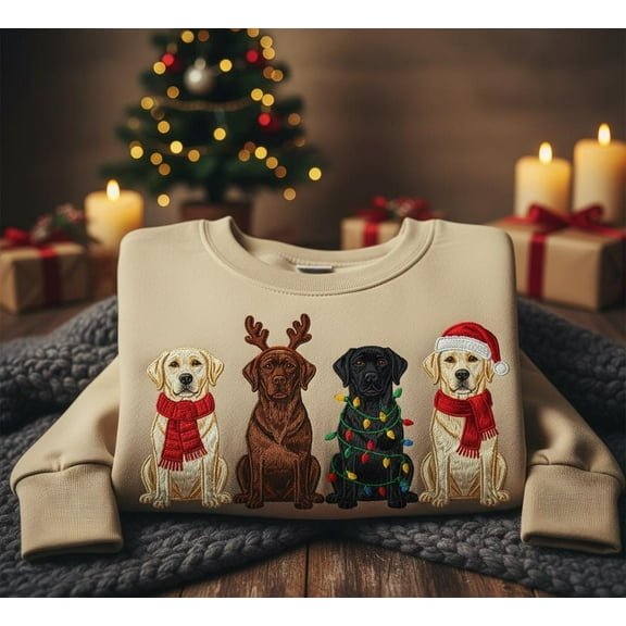 Embroidered Christmas Labrador Sweatshirt, Cute Holiday Dog Lover Gift, Festive Labrador Crewneck