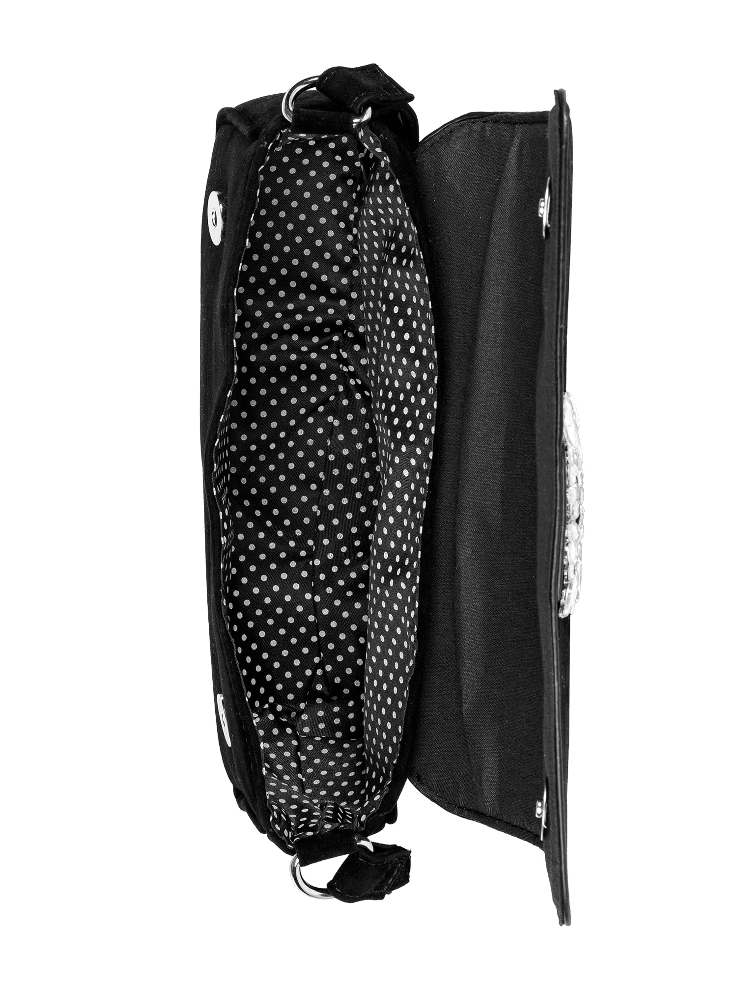 XOXO Women's Martina Velvet Flap Baguette Handbag in Black with Crystal Buckle