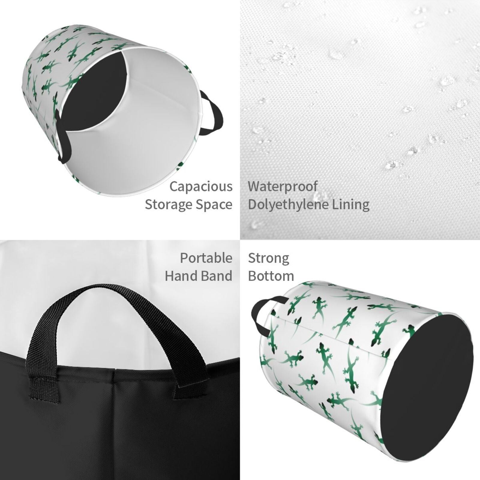 Large Laundry Basket with Handles - Cute Lizard Gecko Green_A Kids Baby Dirty Clothes Laundry Hamper for Bedroom Aesthetic