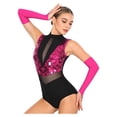 thumbnail image 6 of Aislor Women Sparkling Sequins Gymnastics Dance Leotard Sparkly Figure Skating Leotard Bodysuit With Gloves Hot Pink L, 6 of 7