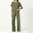 thumbnail image 5 of Womens Summer Two Piece Sets Sportswear Wide Leg Pants Casual Sports Set Travel Vacation Short Sleeve Sets Matching Sets Women Clothing, 5 of 7