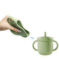 thumbnail image 2 of (Verde) Vaso binaural de silicona 2 en 1 para bebés, resistente a caídas y a altas temperaturas, vaso de agua con pajita para entrenamiento de silicona para niños, 2 of 5