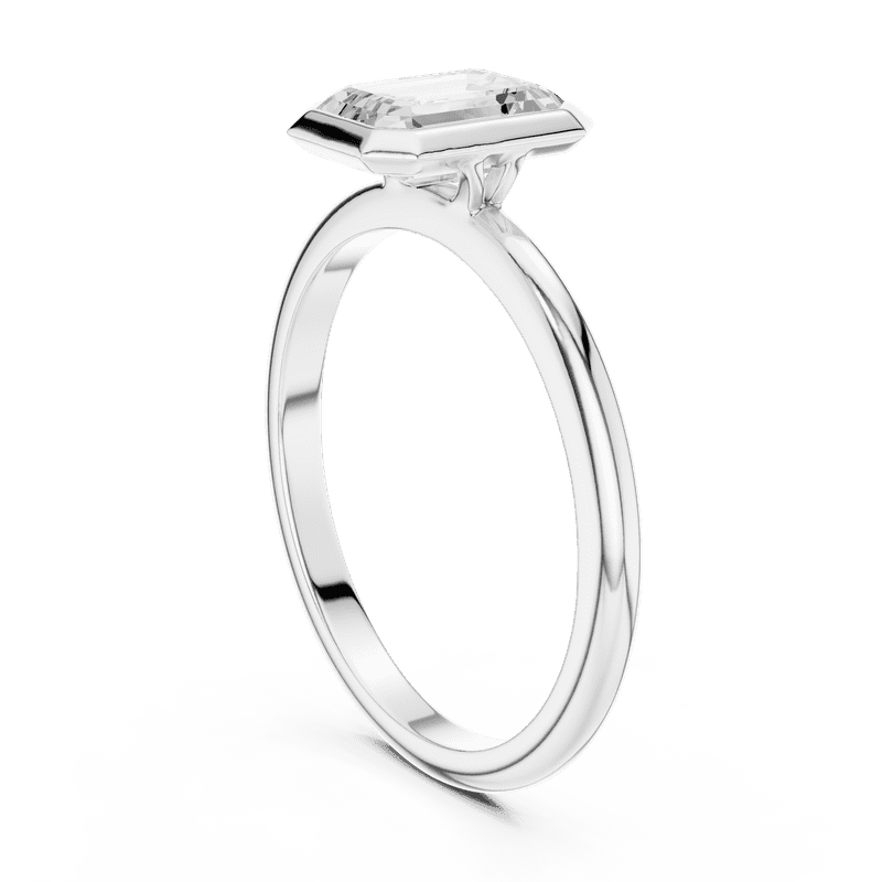 Zuwelria Moissanite Promise Ring | 1.00 Ct Emerald Cut Moissanite Engagement Ring - Wedding Ring for Women | Bezel Solitaire Diamond Rings | 18K White Gold Plated Silver Size 5