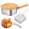 thumbnail image 2 of Small Deep Fryer Pot Stainless Steamer Cookware Cooking Tool Wooden Removable Handle Portable Fryer Pan For Vegetables, 2 of 9