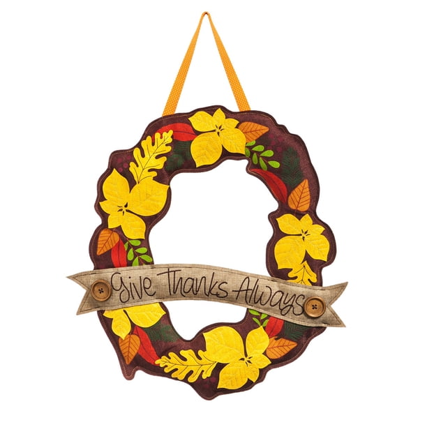 Evergreen Give Thanks Always Burlap Door Decor - Walmart.com - Walmart.com