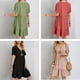 thumbnail image 5 of Ropa de mujer retro con cuello en V, vestido fluido de cintura informal suelto de color sólido para mujer, vestidos retro para mujer, 5 of 5
