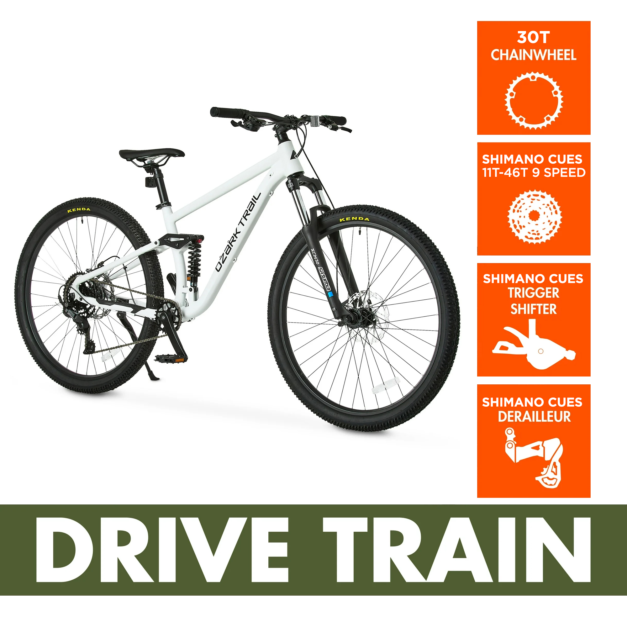 Bicicleta de montaña de suspensión total FS.2 Slalom 29 de Ozark Trail, cuadro grande, para ciclistas de 5 pies 10 pulg a 6 pies 2 pulg o más, color blanco hueso, adulto unisex 8