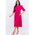 thumbnail image 4 of Pastel by Vivienne Women's Shirt Dress with Pleated Midi Skirt Three-Quarter Sleeve Belt Fuchsia Small, 4 of 5