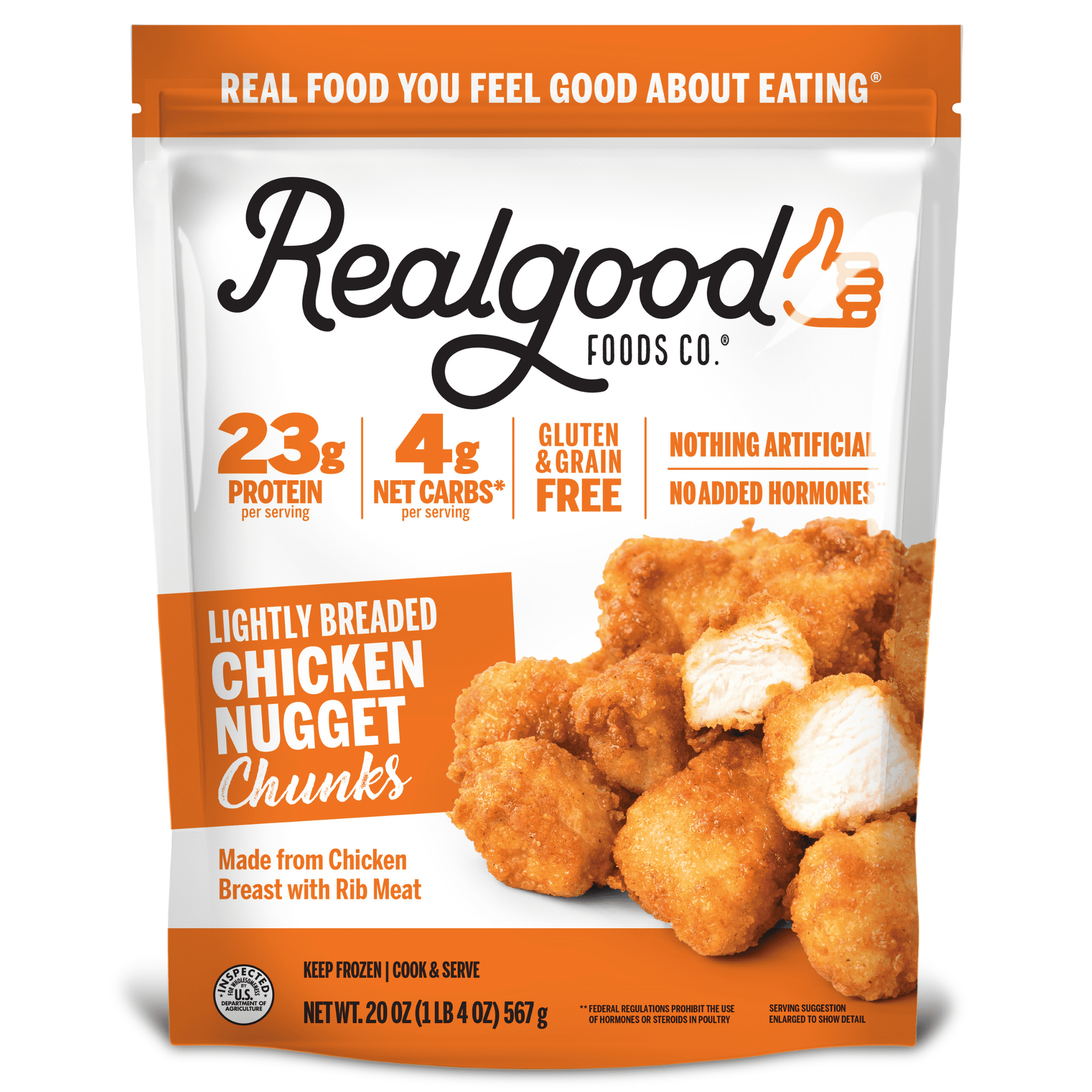 Realgood Foods Co. Lightly Breaded Chicken Breast Nuggets, 20 oz Bag (Frozen)