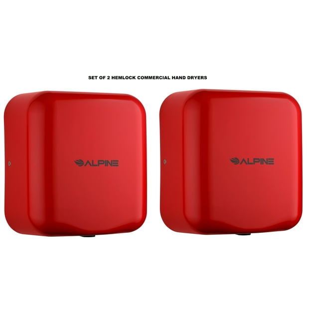 Alpine Industries Hemlock Séchoir à Mains Électrique Commercial Automatique à Grande Vitesse en Acier Inoxydable Rouge, Lot de 2
