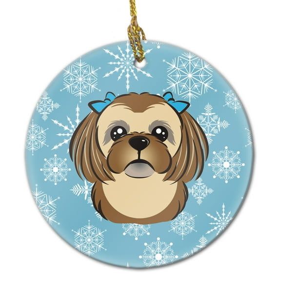 Snowflake Chocolate Brown Shih Tzu Ceramic Ornament