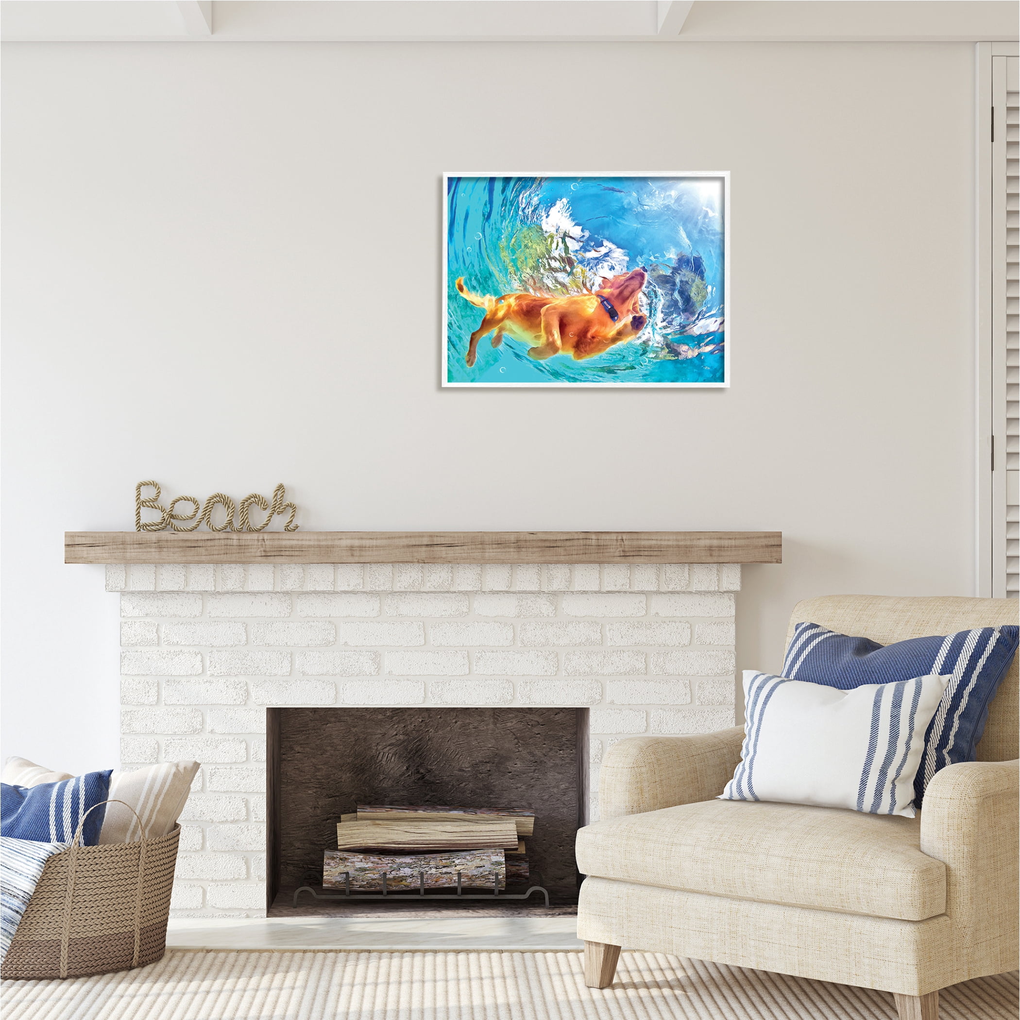Stupell Industries Dog Swimming Underwater Animals & Insects Painting White Framed Art Print Wall Art, 30 x 24
