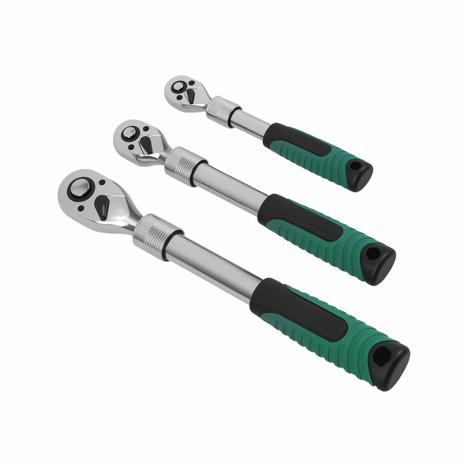 Maxpeedingrods Extendable Ratchet Wrench Set, 1/4" 3/8" 1/2" Drive 72-Tooth Quick-Release Retractable Drive Socket Wrench Reversible, Soft Grip Handle with Storage Tray