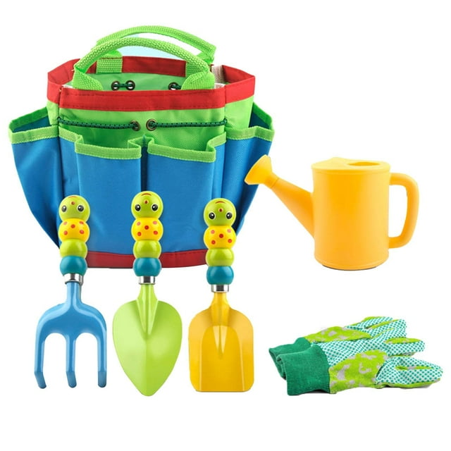LCXmlly Children Beach Toy Kids Gardening Tools Set: Plastic Handle Stainless Steel Shovel Rake Watering Kettle Planting Playing Set