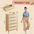 thumbnail image 3 of XgoodX Rattan Dresser for Bedroom, 5 Drawer Wood Boho Dresser Storage with Gold Metal Handle, Chest of Drawers for Living Room, Closet, Hallway, Light Oak, 3 of 11