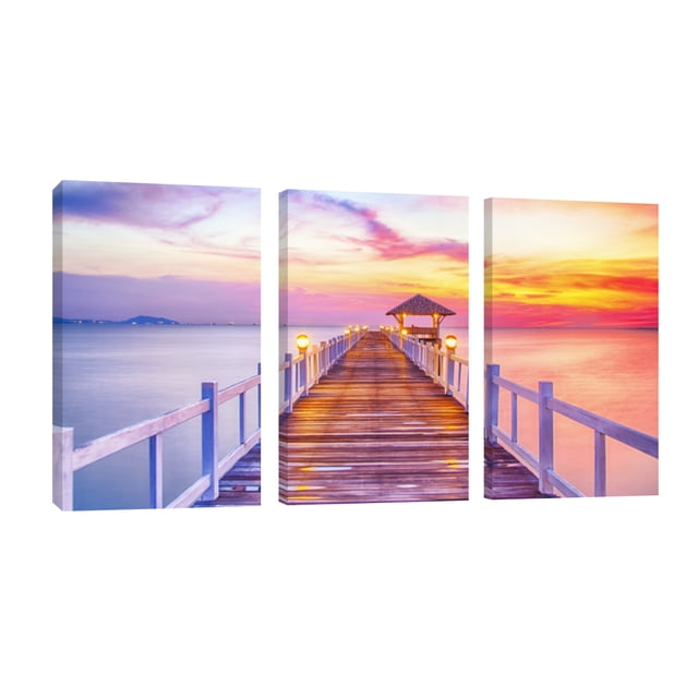 Cuadro Decorativo Tríptico Vertical Muelle Amanecer Canvas Revolution Set De 3 Cuadros 25x38 cm