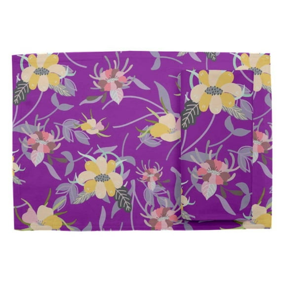 Soimoi Purple polyester Crepe Fabric Artistic Leaf & Floral Print Fabric by Yard 52 Inch Wide